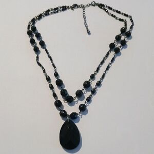 Avon Black Double-Strand Teardrop Pendant Necklace